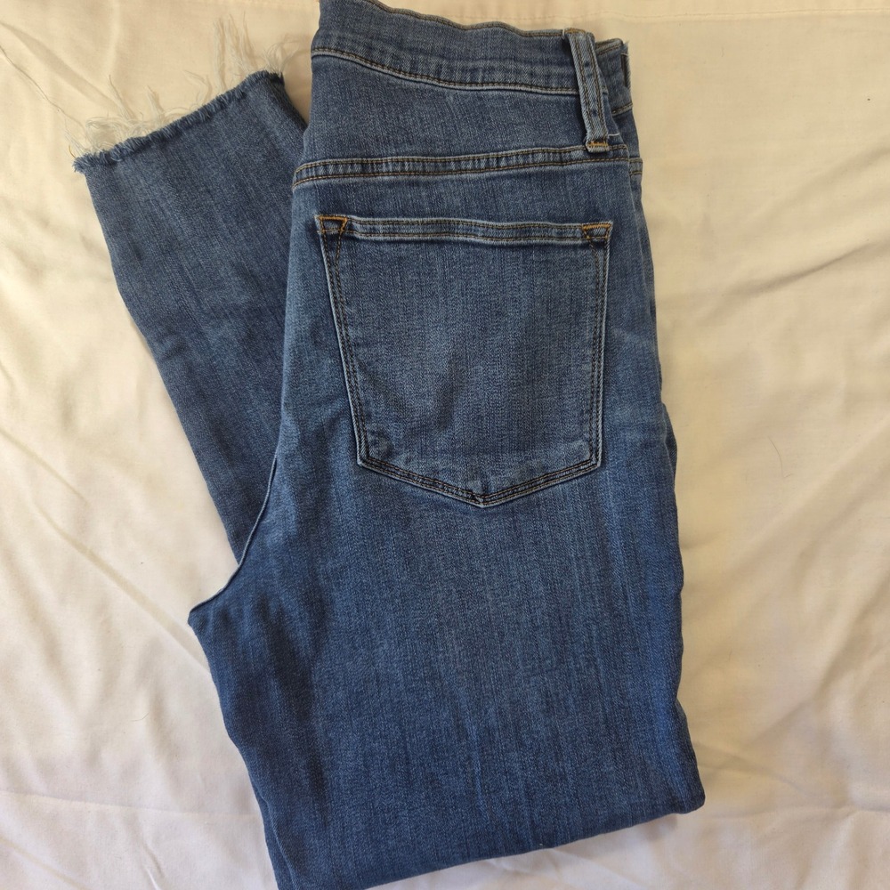 J.Crew 10 High-Rise Skinny Jeans Blue Button Fly Raw Hem Size 30
